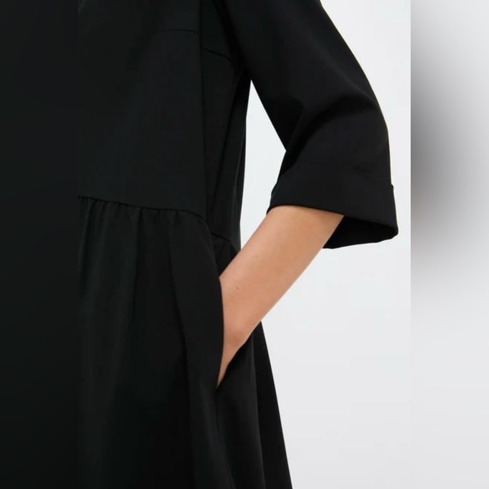 Tuckernuck Black Stretch Crepe Royal Shirt Dress 3/4 Sleeves- Small - Picture 3 of 16